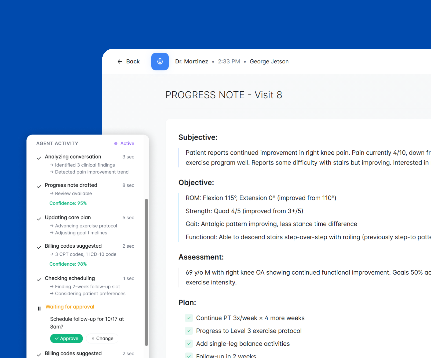 Agentic EMR progress note interface