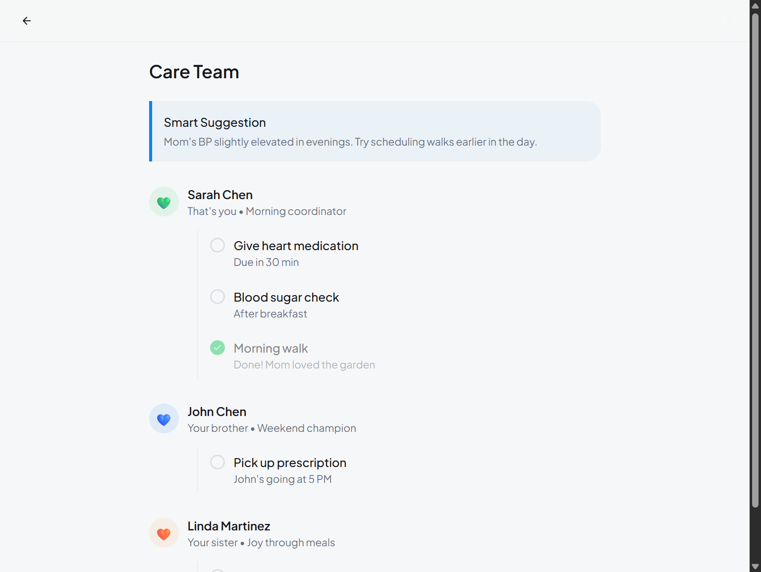 Care team coordination view with task management